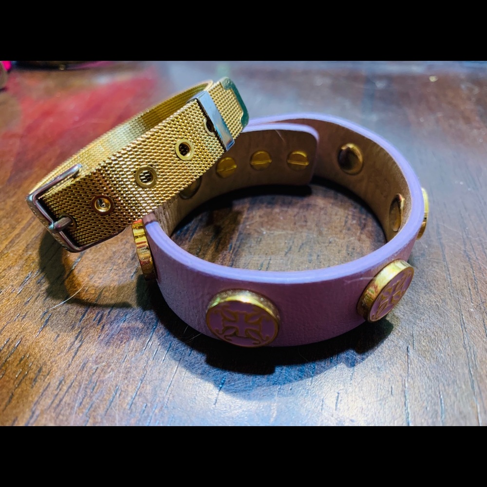 Rustic Cuff set; gold mesh & lavender leather
